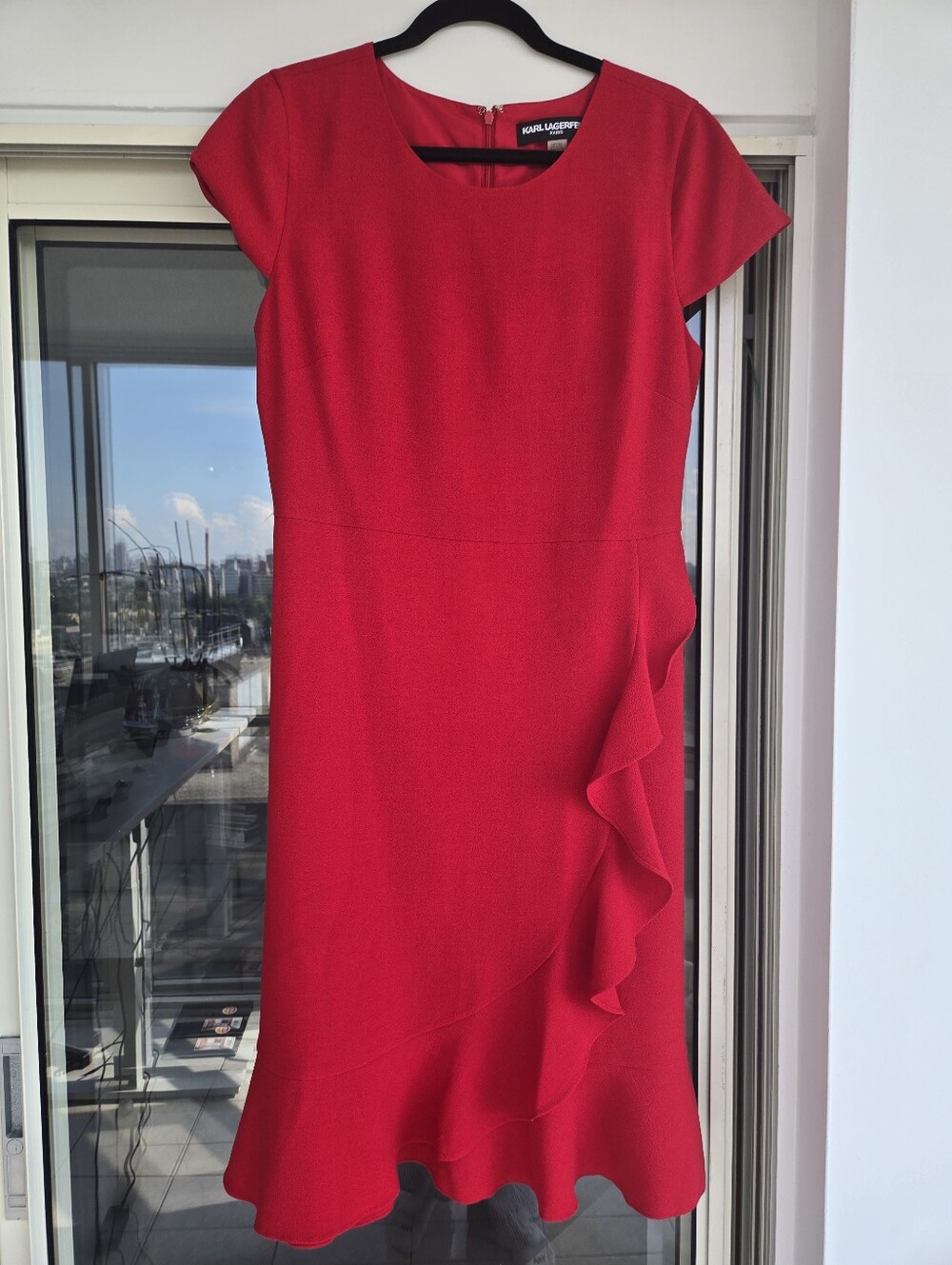Karl Lagerfeld Red Ruffle Midi Dress
